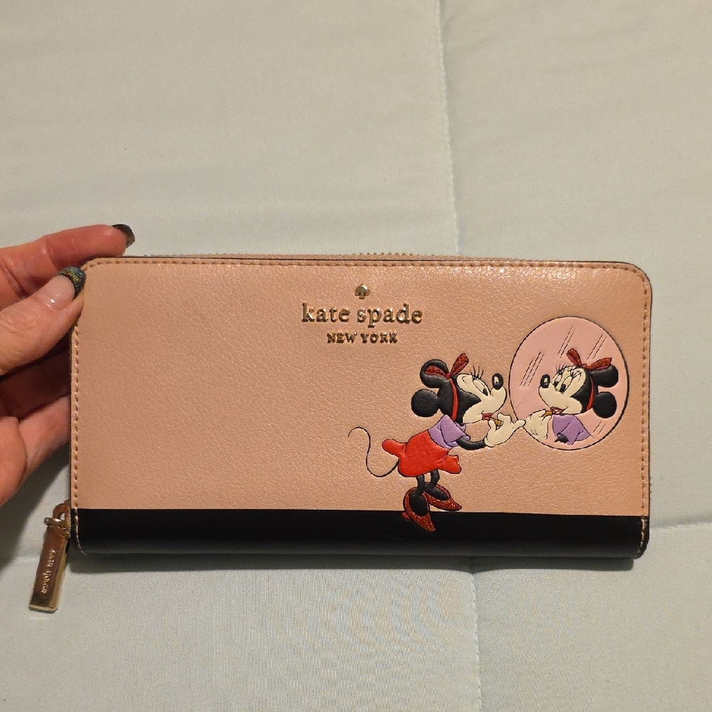 Kate Spade Pink and Black Wallet with Minnie Mouse Design